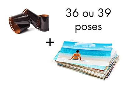 Développement + tirage d'un jetable ou pellicule de 36 à 40 poses sur papier Kodak en format